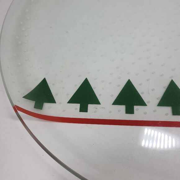 L.E. Smith Snowfall Trees Frosted Glass 13" Round Platter Christmas Serving MCM - Picture 6 of 12
